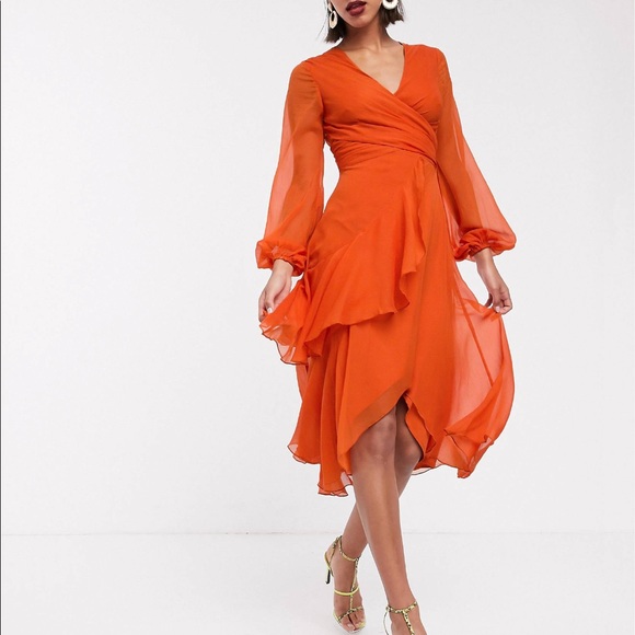 Orange ASOS Ruffle Midi Dress - Picture 8 of 9